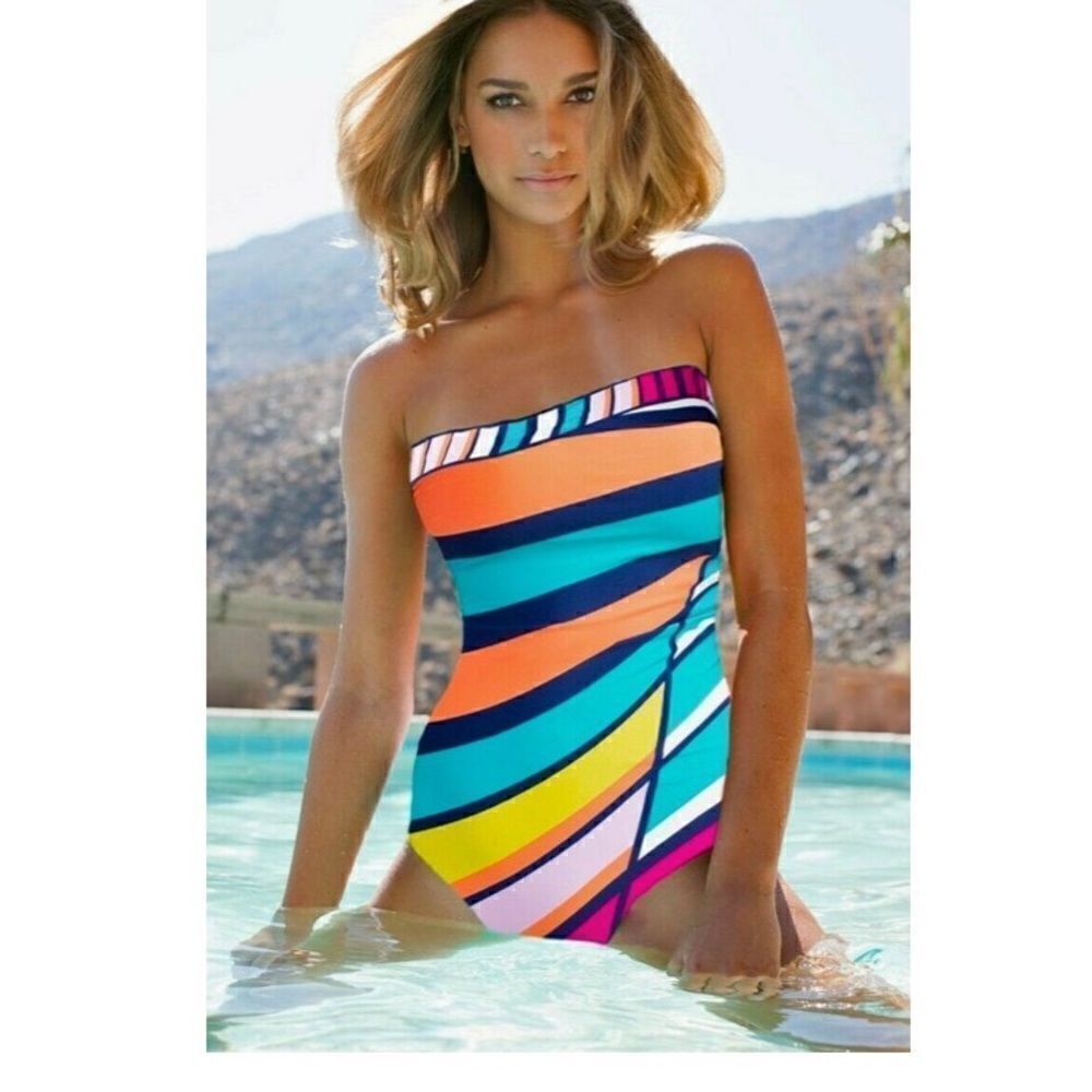 Trina Turk Catch A Wave Bandeau One Piece Swimsuit BWNT